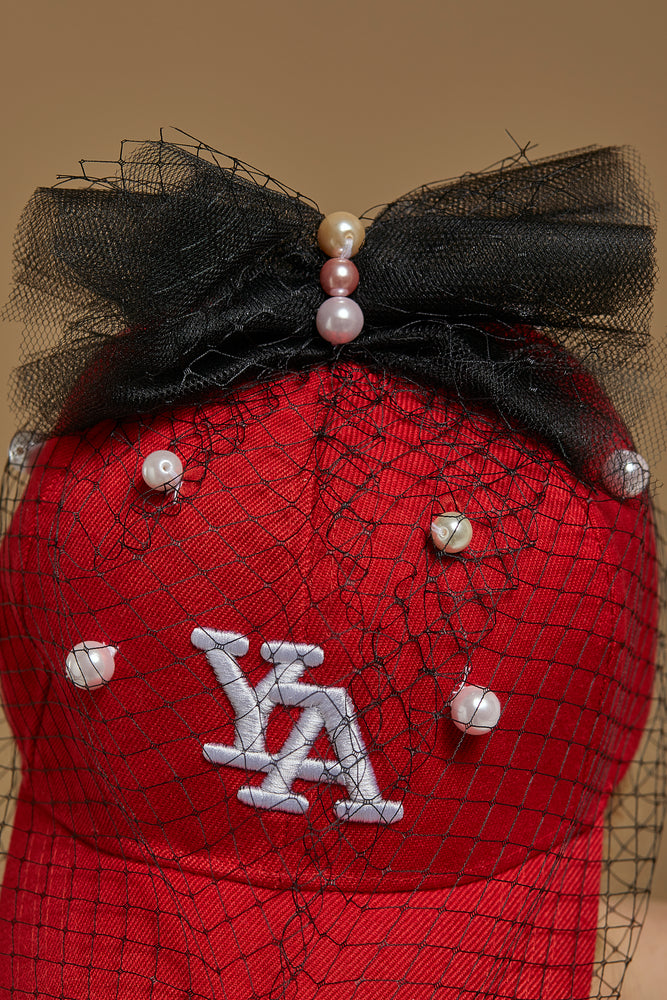 Red and Pearls baseball cap