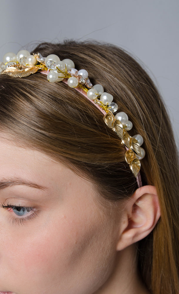 headband crown gold pearls bachelor wedding
