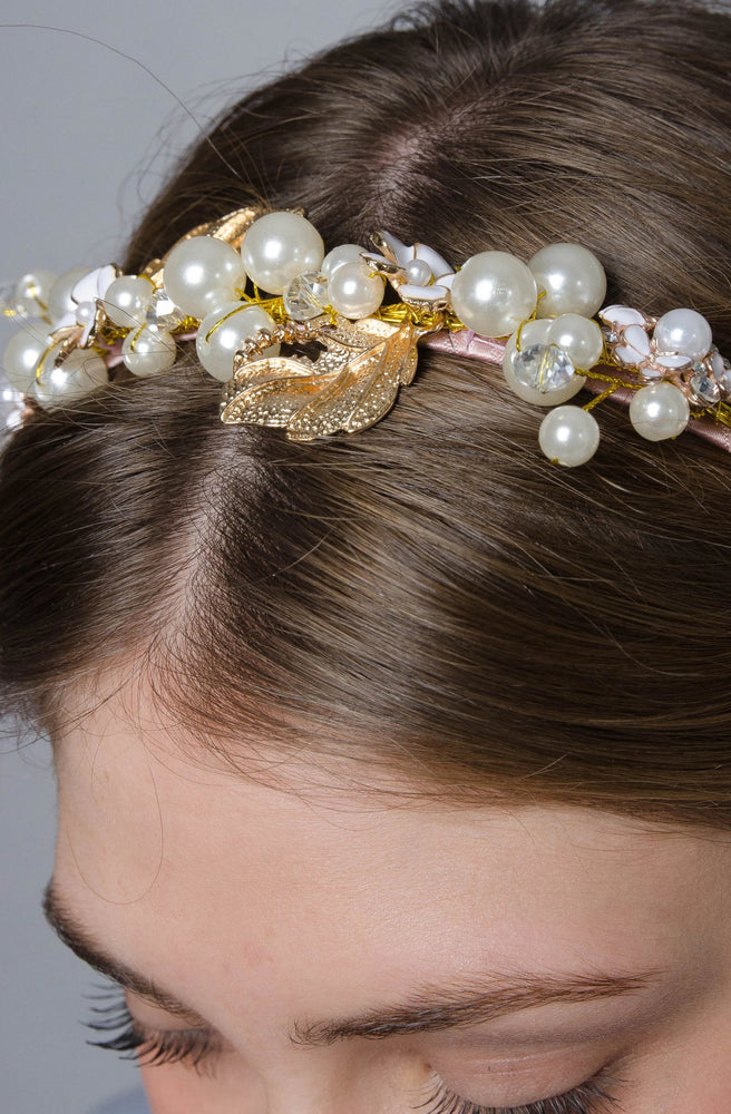 headband crown gold pearls bachelor wedding